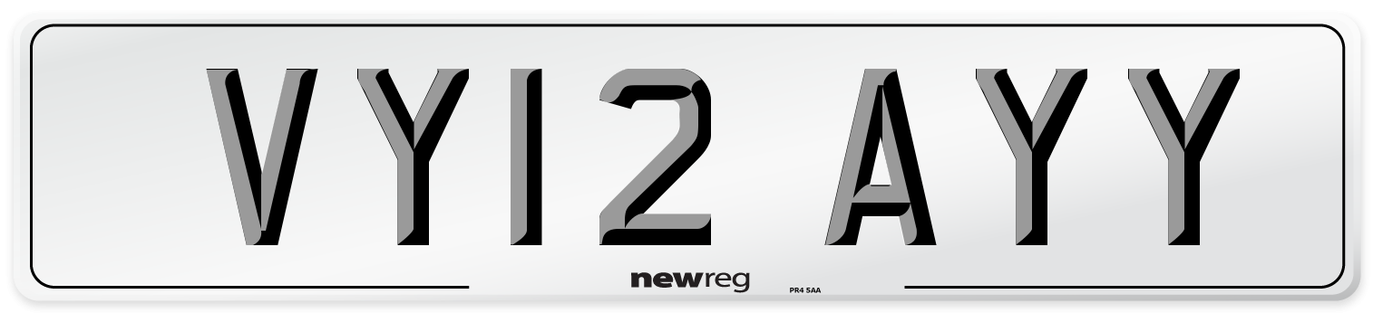 VY12 AYY Number Plate from New Reg